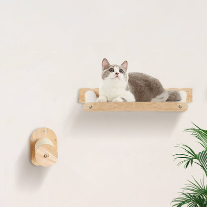 VEVOR Wall Mounted Cat Shelves With 2 Jumping Posts & 2 Hammocks Up To 40 Lbs